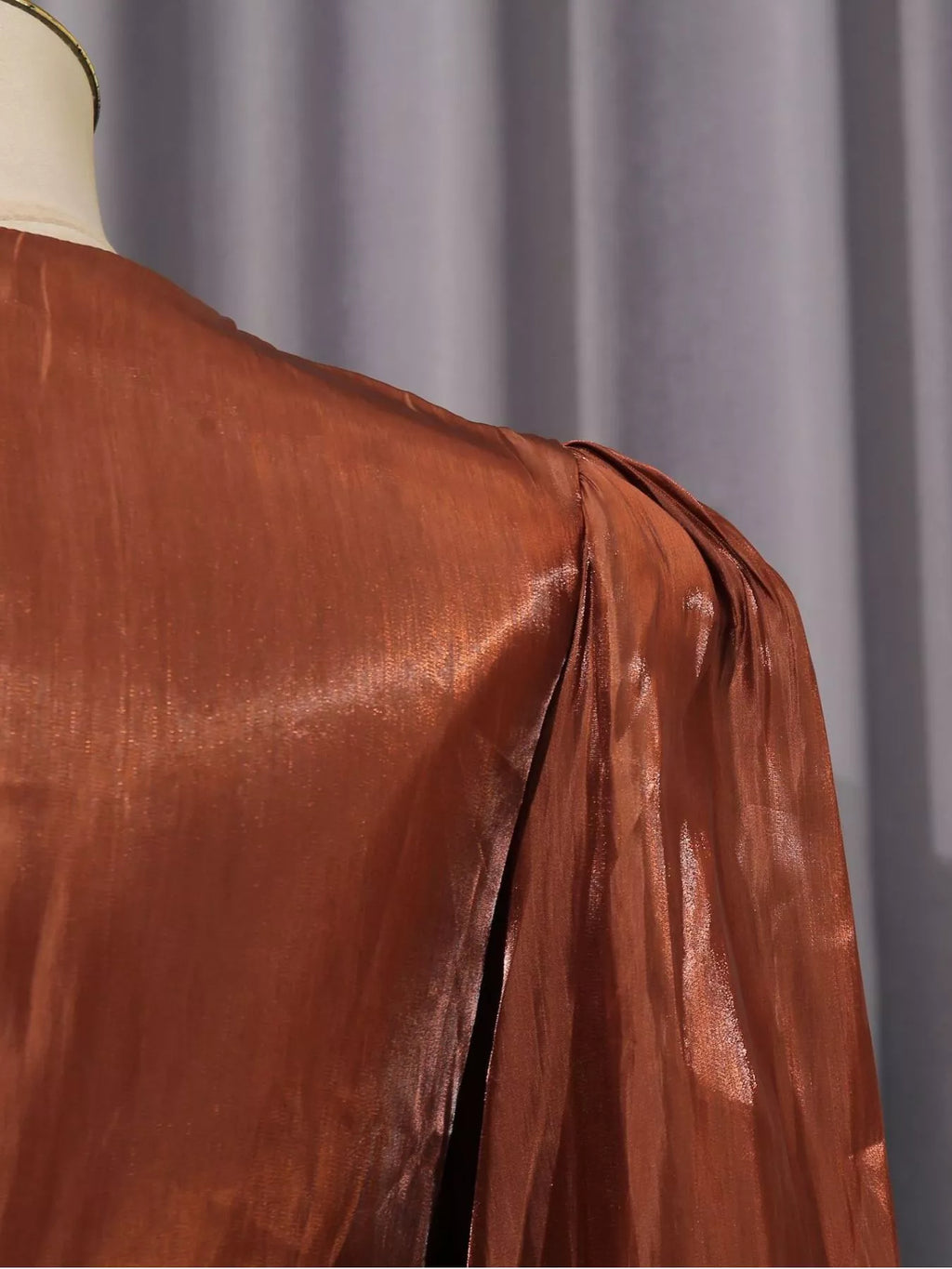 Rust satin maxi dress with gathered twisted neckline detail