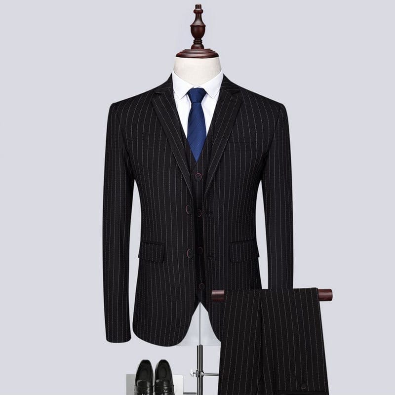Mens Fashionable And Versatile Striped Three-piece Suit