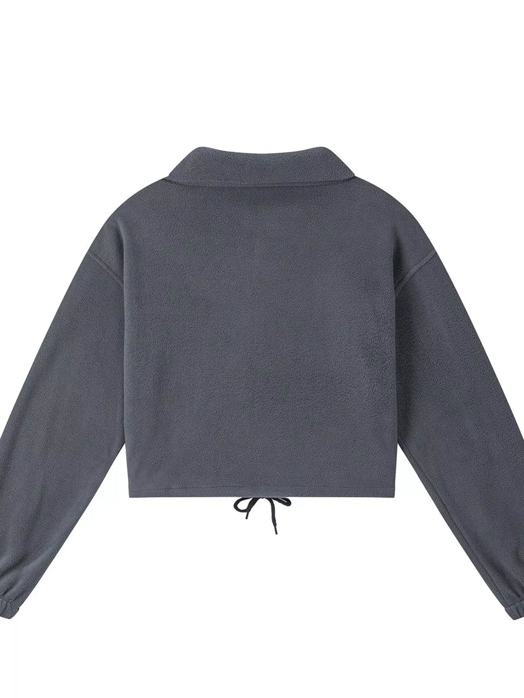 Charcoal gray quarter-zip sweatshirt back view with high collar and long sleeves