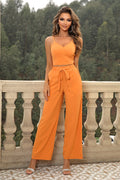 Tangerine cami and tied straight-leg pants set, sleeveless with drawstring waist