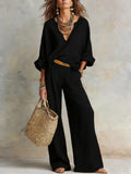 Casual Linen Vacation Set – Three-Quarter Sleeve Top & Full-Length Pants