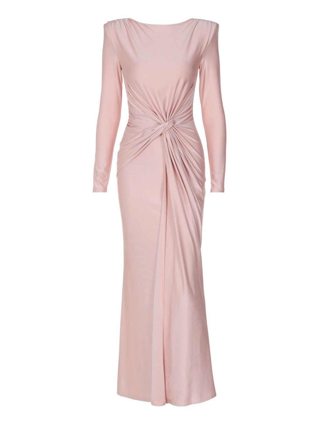 Ruched knot-front long sleeve maxi dress in soft pink, sleeveless-style long sleeves
