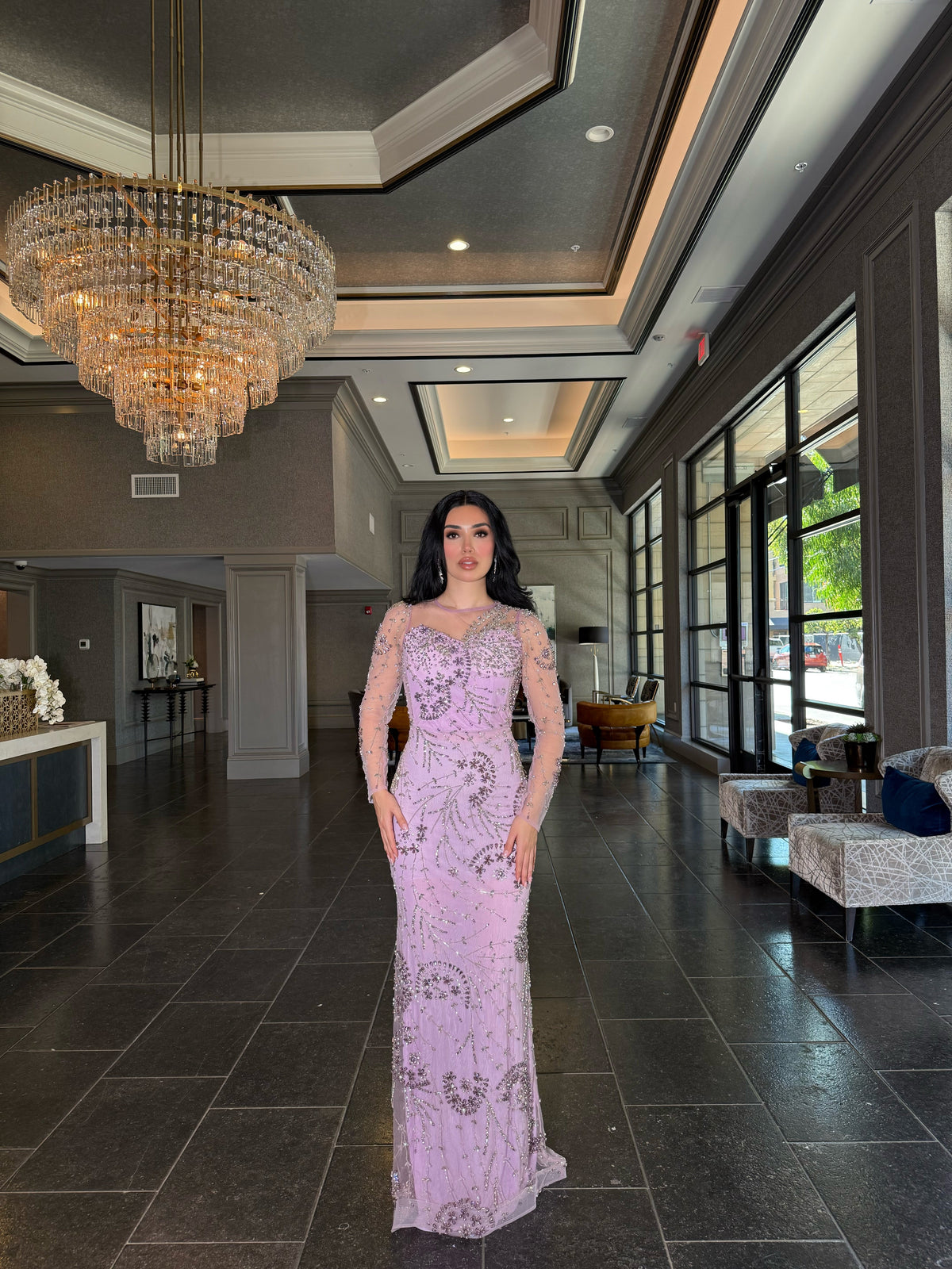 Moral Modest Long Sleeve Flower Mermaid Gown