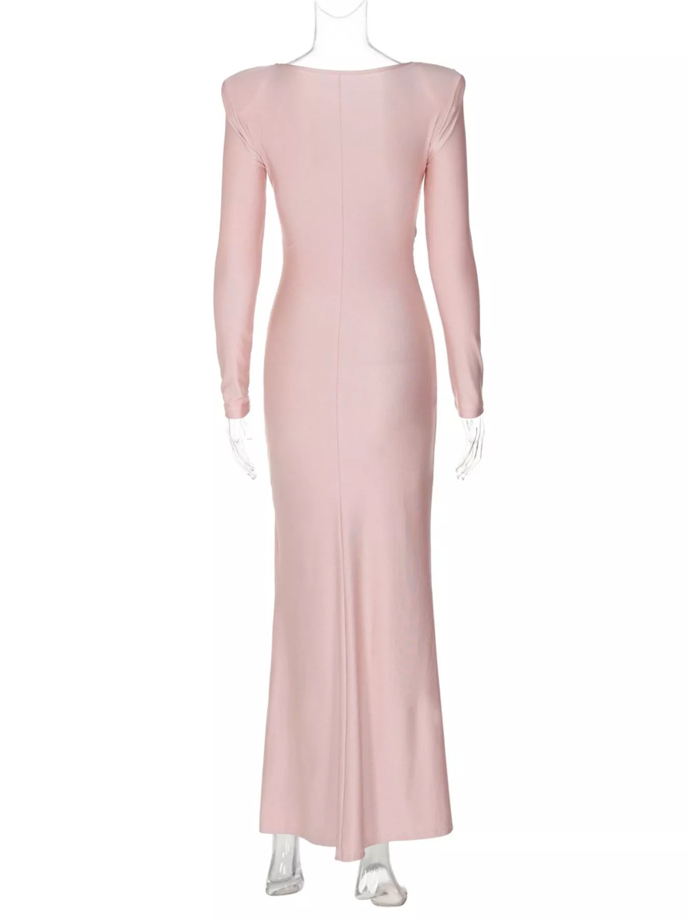 Light pink twisted long sleeve maxi dress with smooth back and long column fit