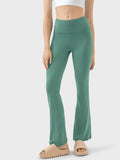 High-waist active pants, turquoise wide-leg flare