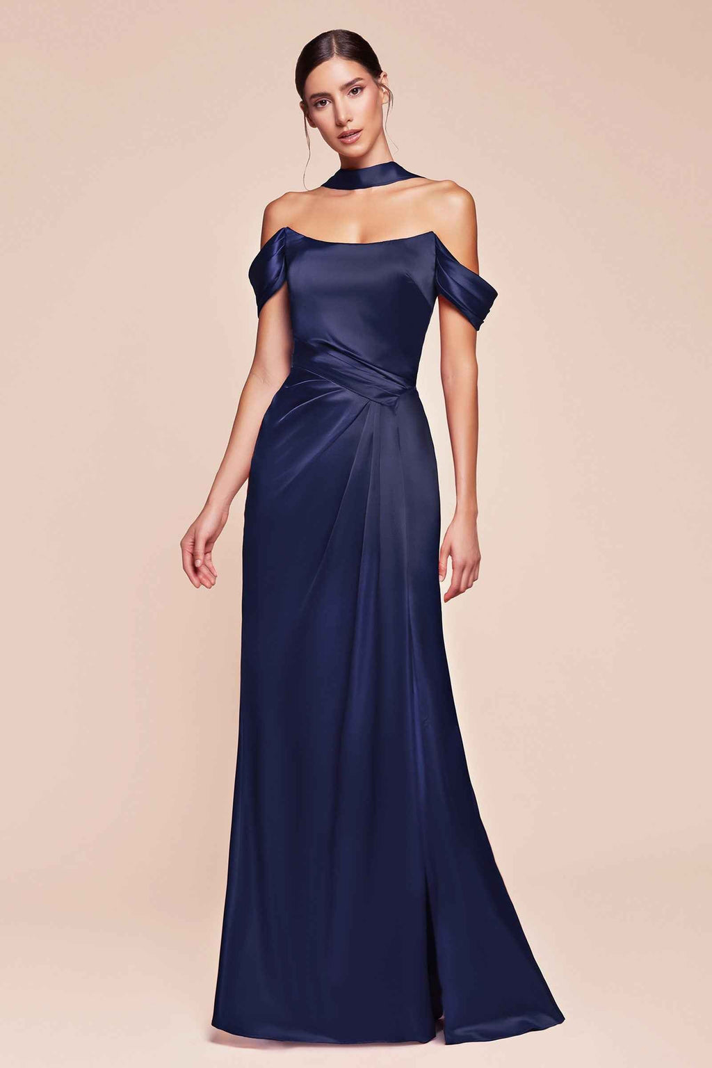 CLEARANCE - Ladivine 7452 Dress Off the Shoulder Black Satin Gown (Size 18)