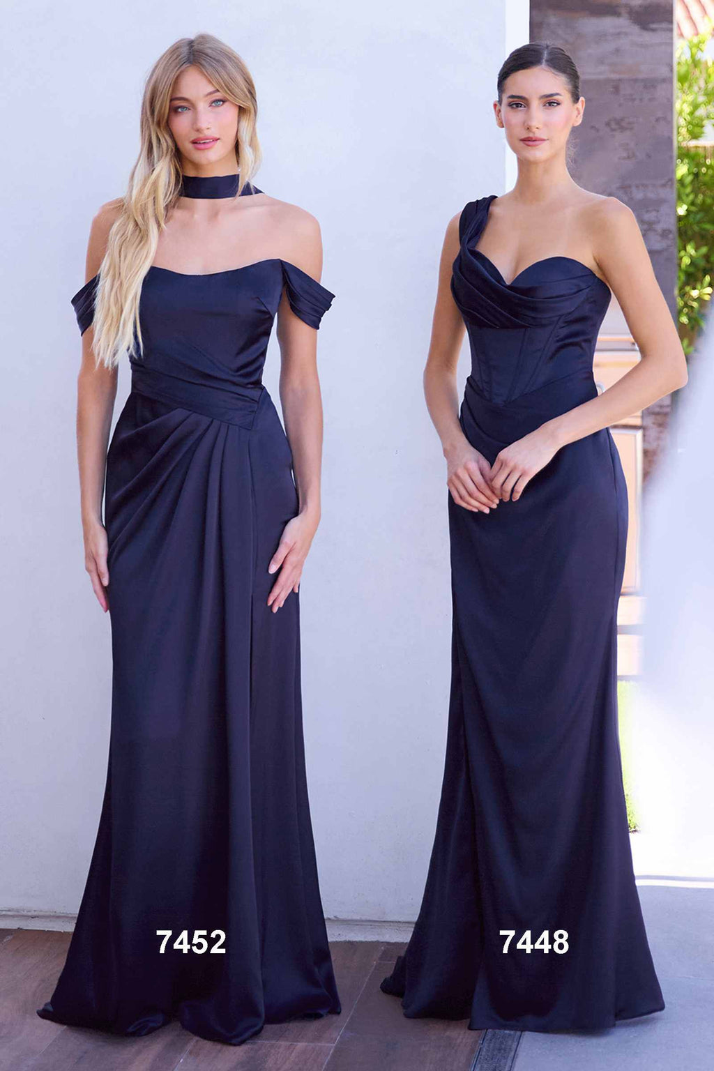 CLEARANCE - Ladivine 7452 Dress Off the Shoulder Black Satin Gown (Size 18)