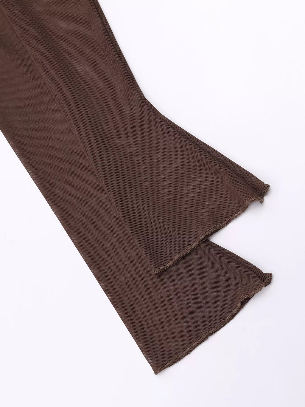 Brown maxi dress hem view with tapered lines and clean edge finish