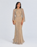 Anisa Modest Long Flare Wrist Sleeve Beaded Mermaid Gown