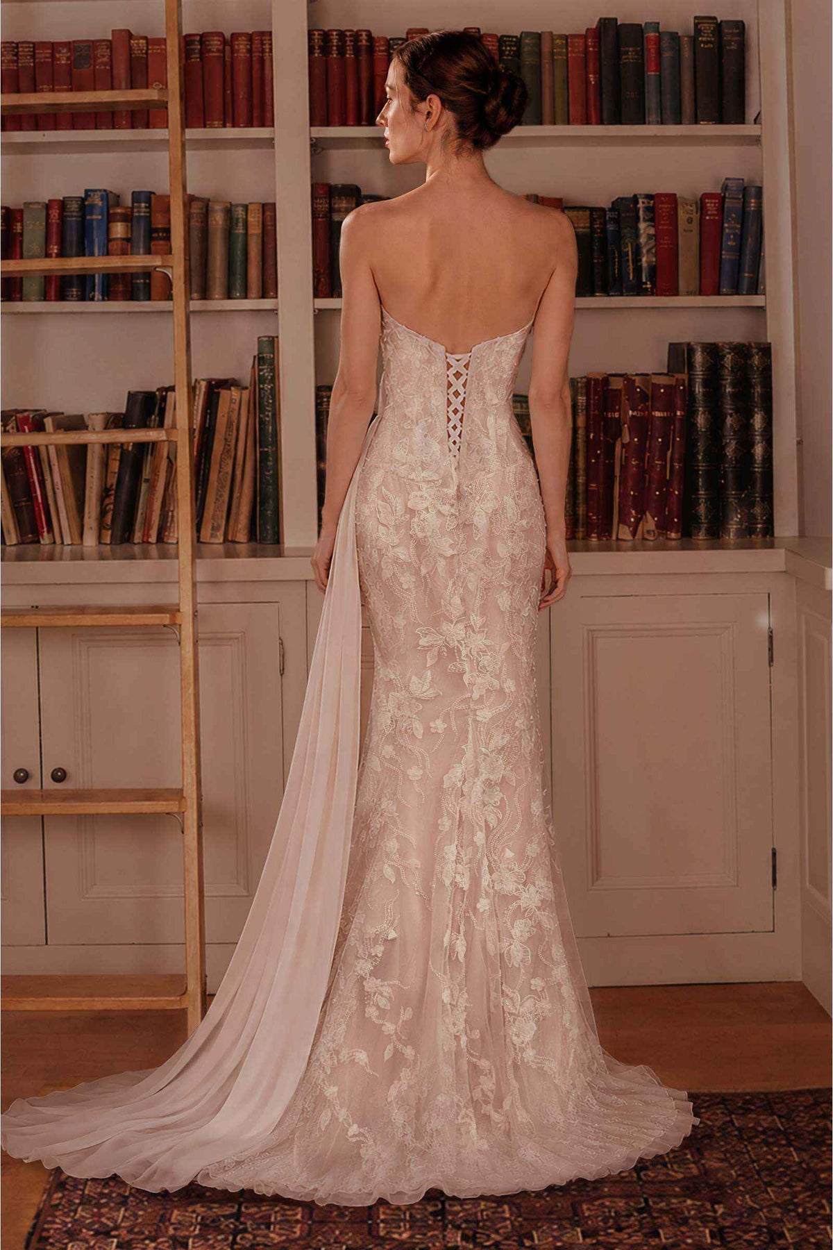 Ladivine CB168W Fitted Bridal Gown Plunging Neckline Side Sash Panel
