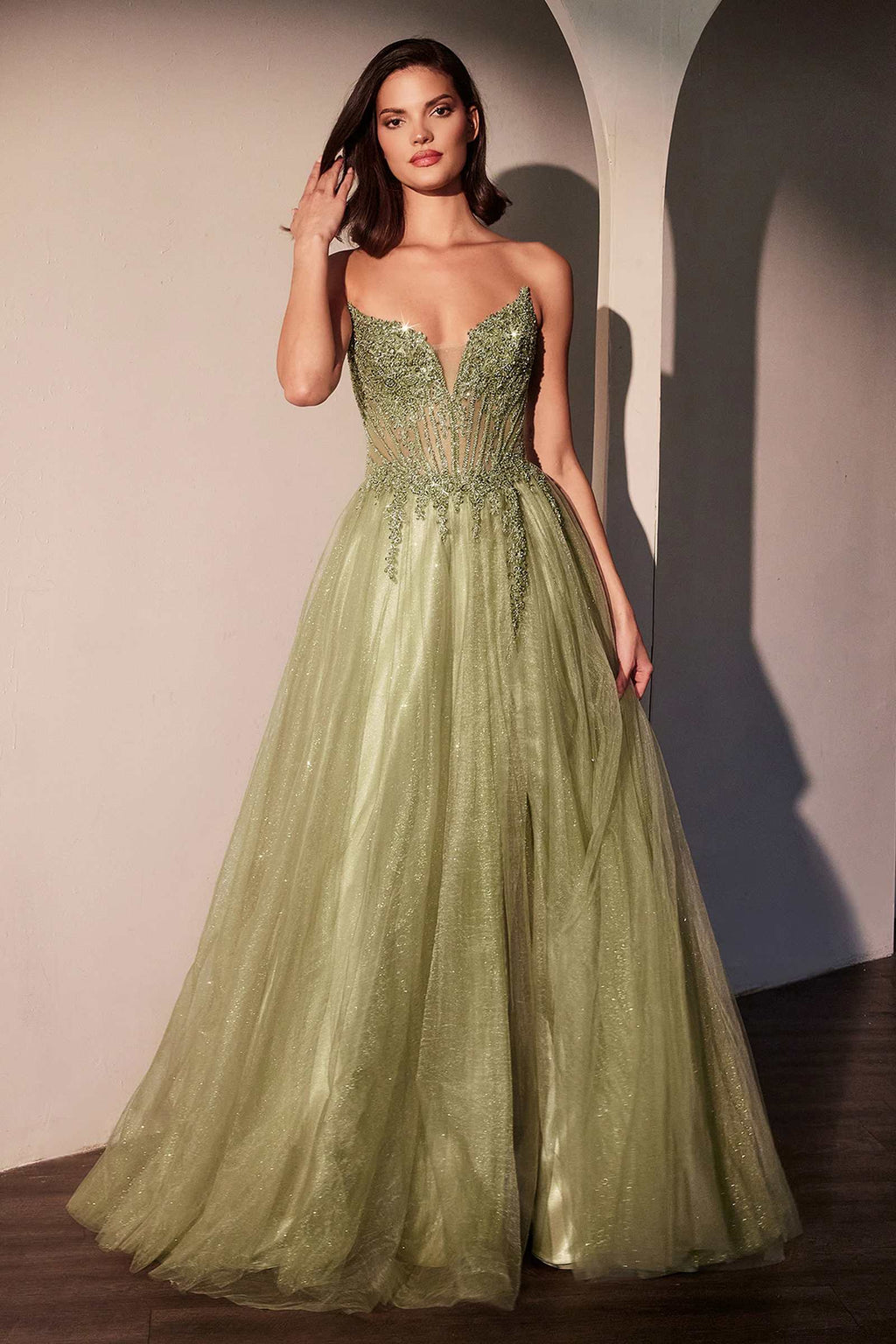 Ladivine CC487 Dress Strapless Layered Tulle A-Line Gown