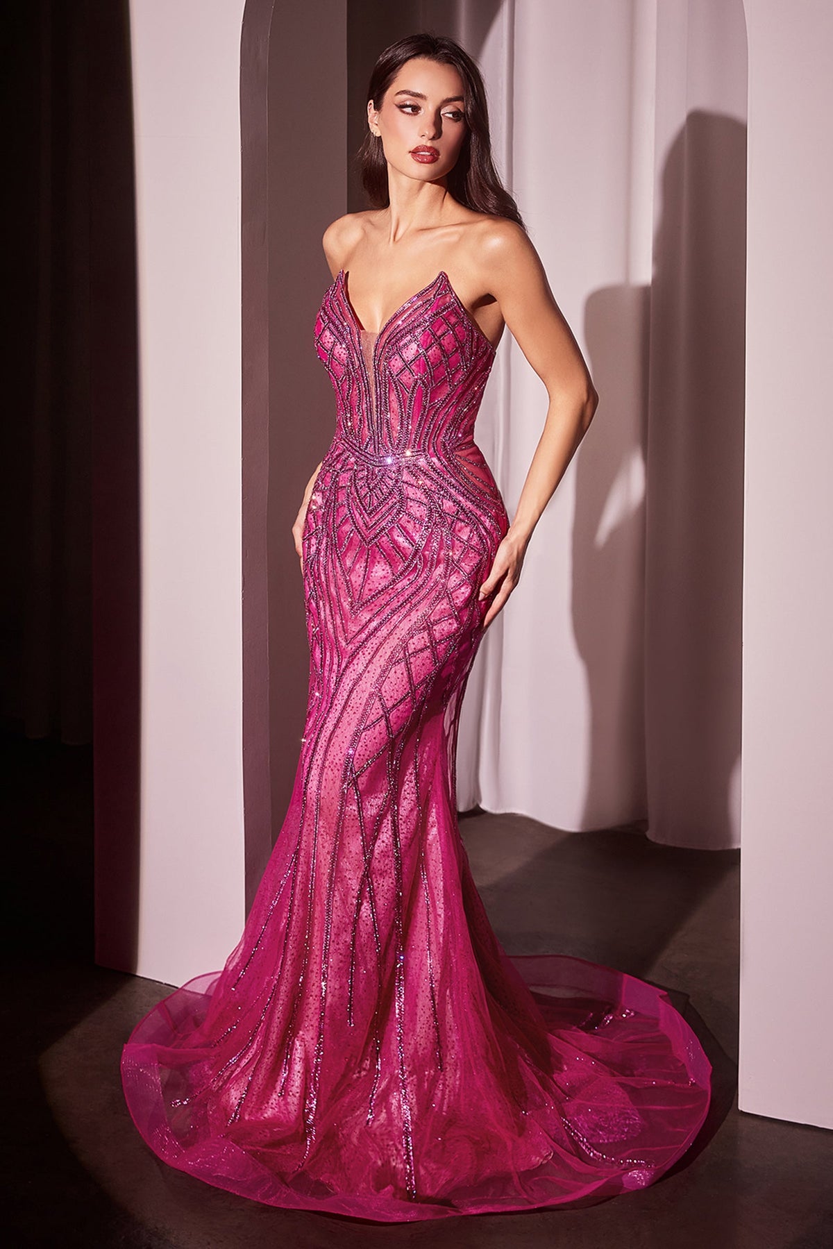 Strapless Rhinestone Mermaid Gown