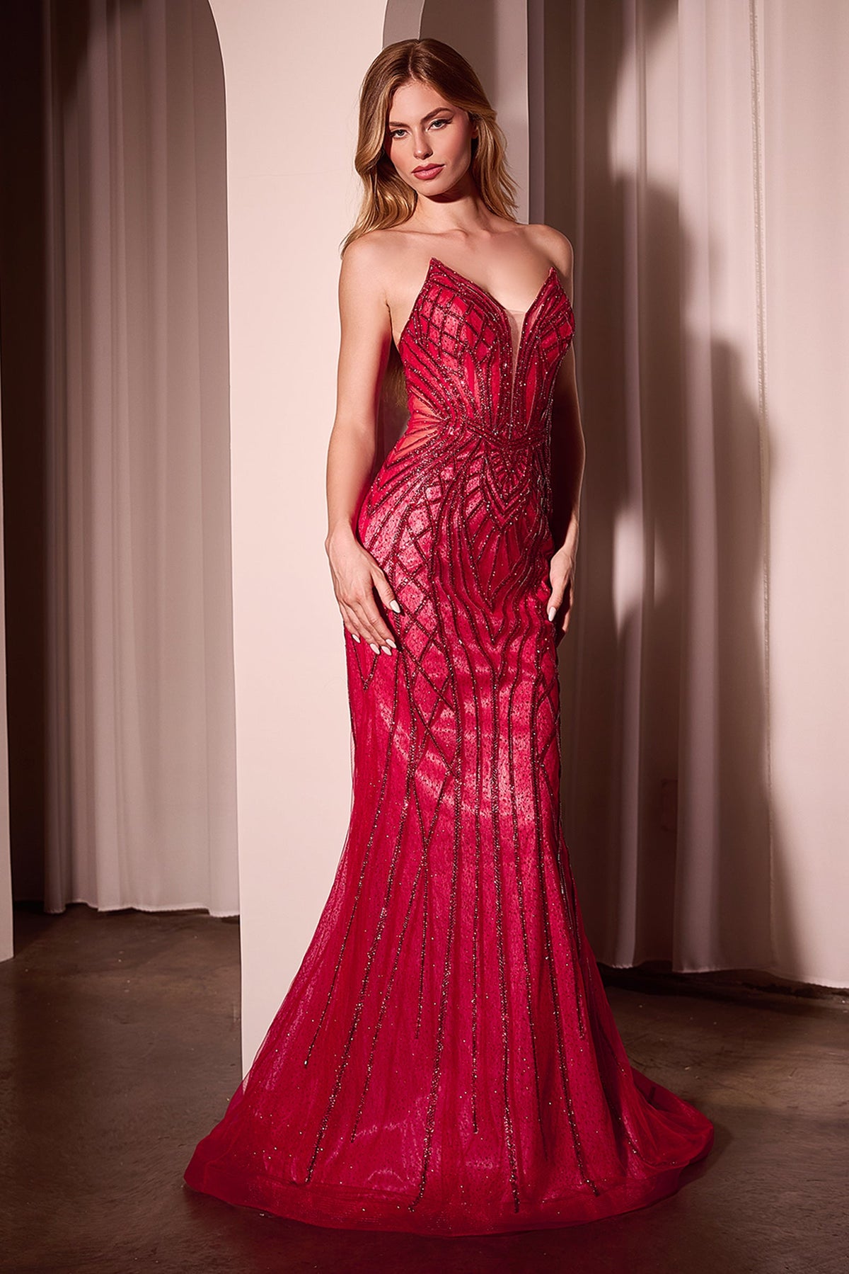Strapless Rhinestone Mermaid Gown