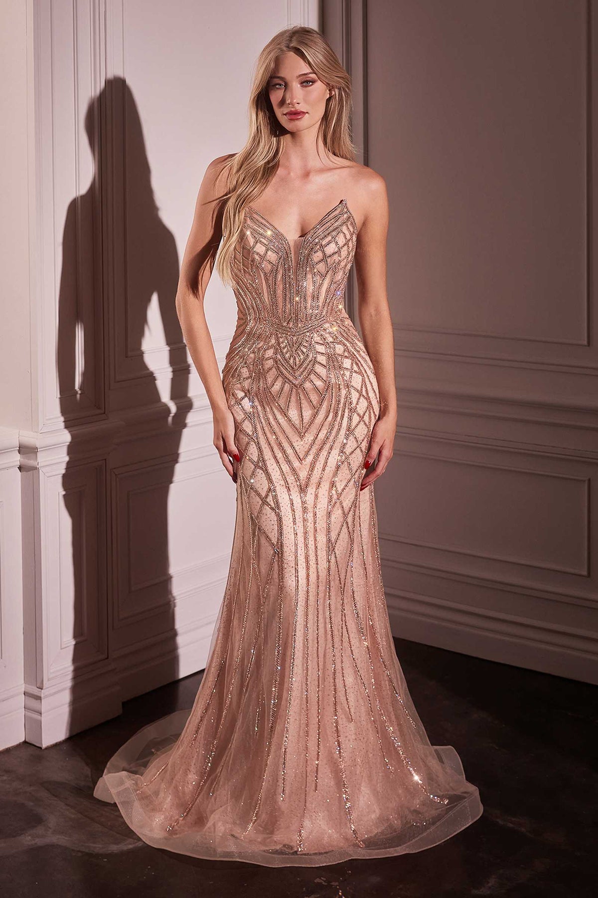 Strapless Rhinestone Mermaid Gown