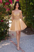 Ladivine CD0247 Off the Shoulder a-Line Tulle Short Dress