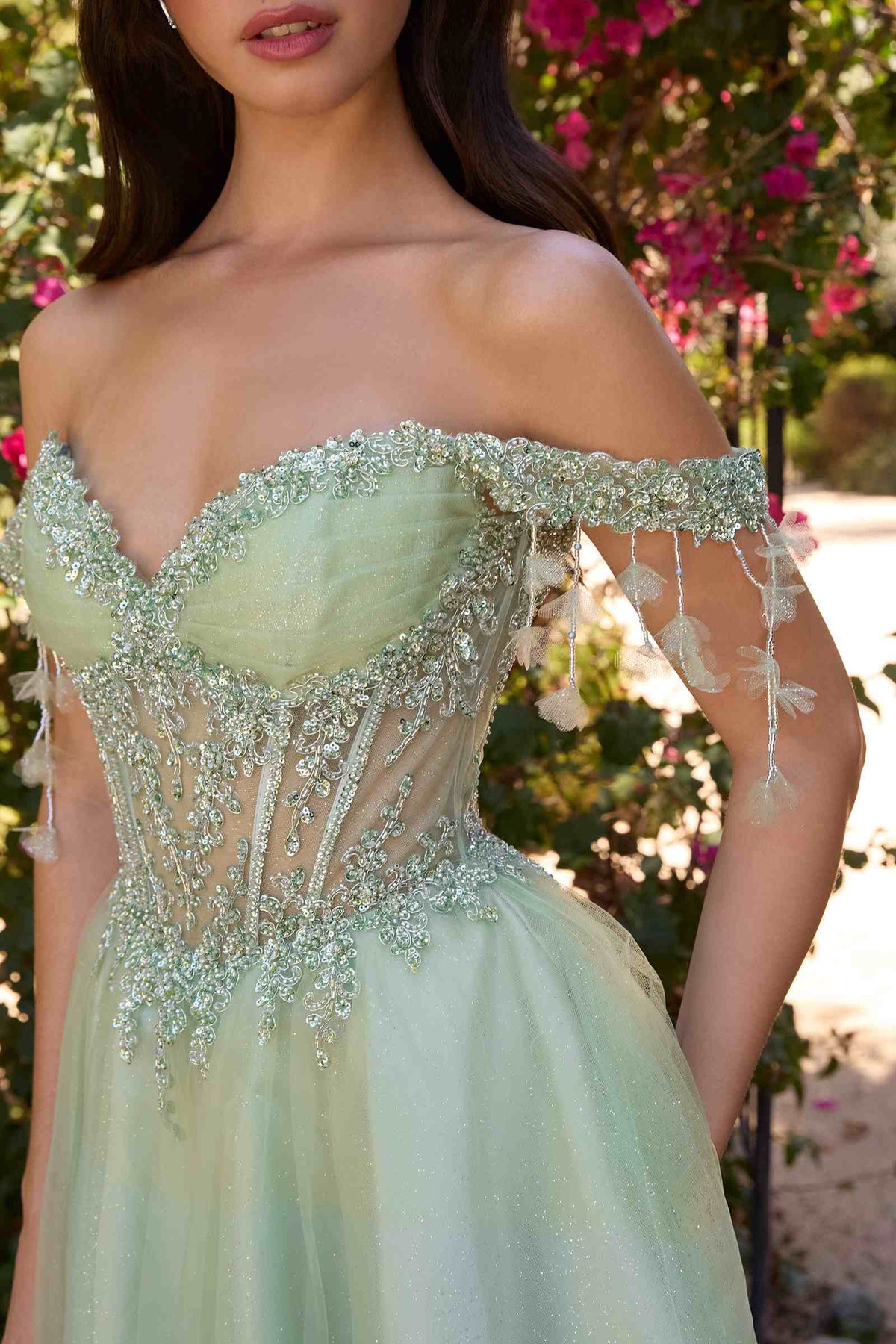Ladivine CD0247 Off the Shoulder a-Line Tulle Short Dress