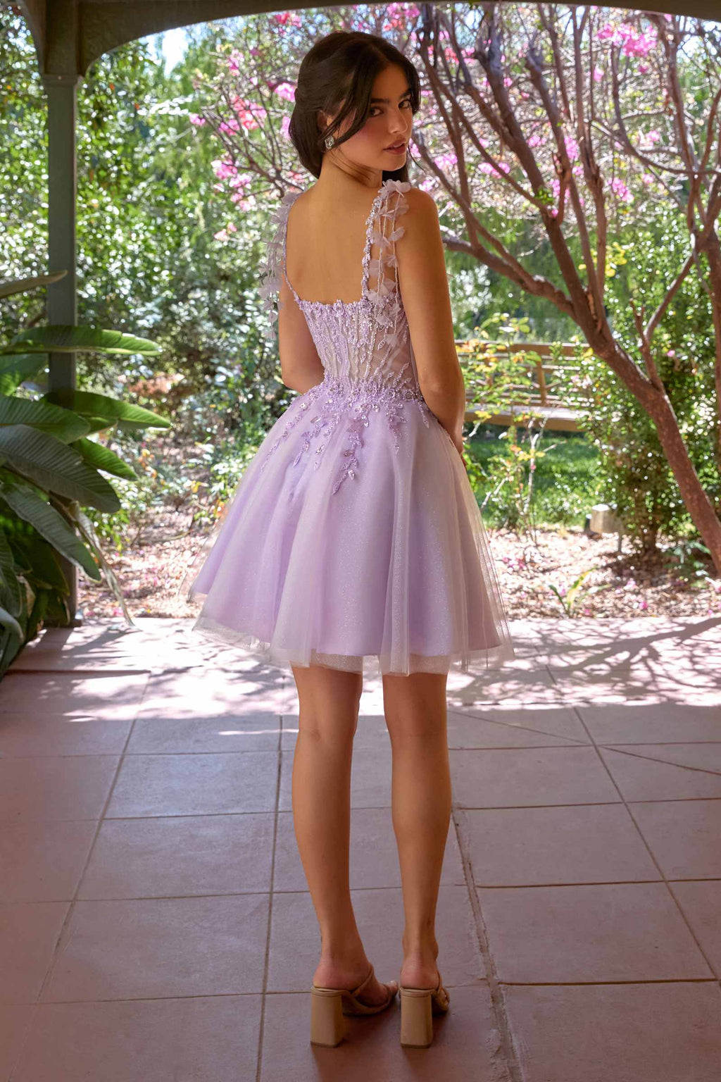Ladivine CD0249 Tulle A-Line Short Dress with Floral Details