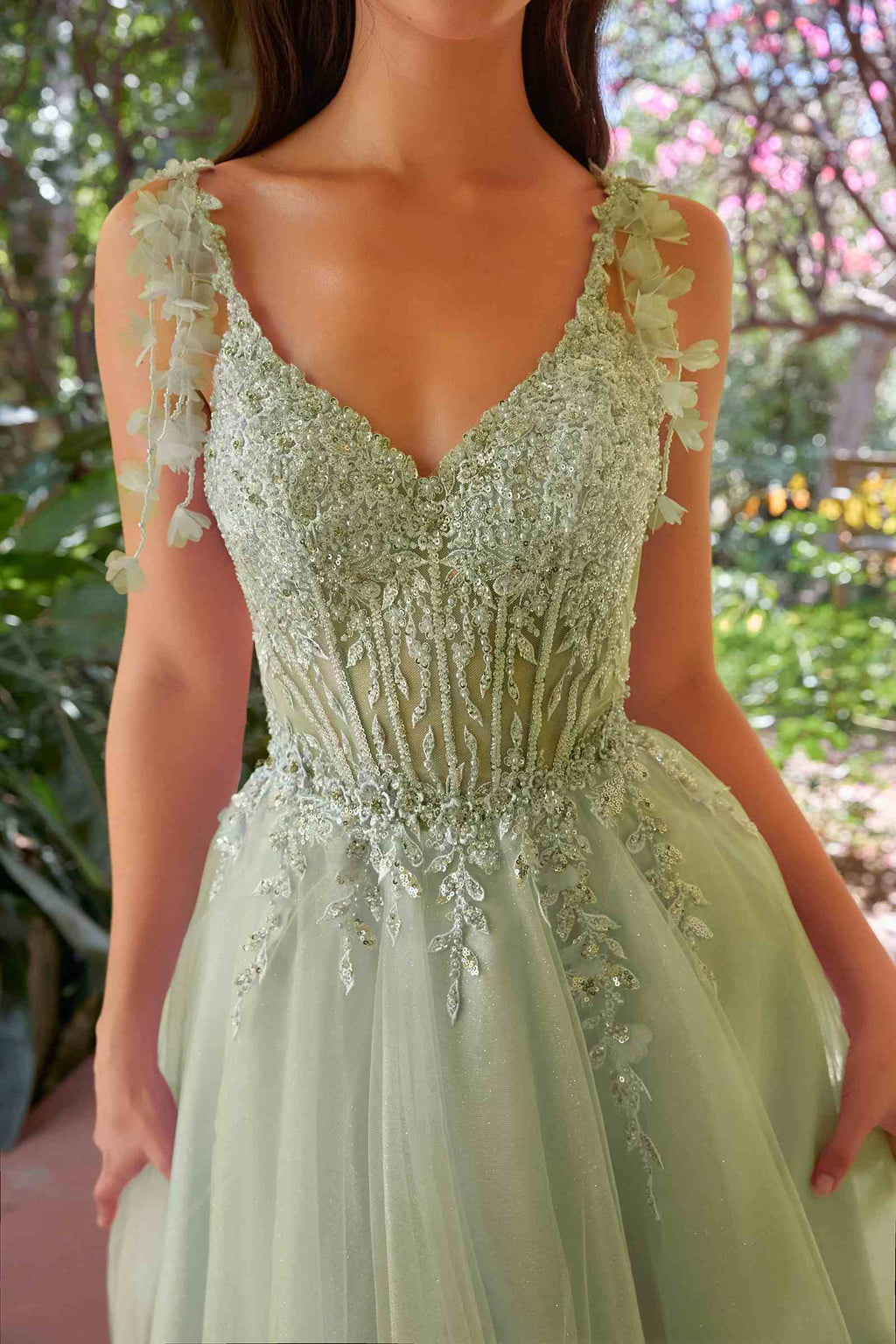 Ladivine CD0249 Tulle A-Line Short Dress with Floral Details
