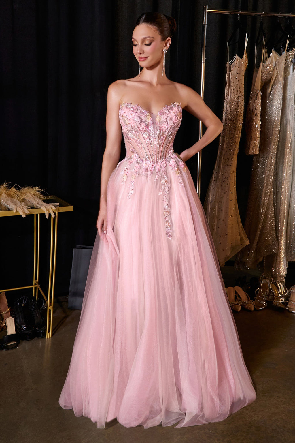 Floral Appliqué A-Line Bridal Guest Gown – Sage Green Formal Dress