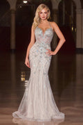 Ladivine CD716 Long Fitted Glamour Gown Halter Strap Crystal Embellishments