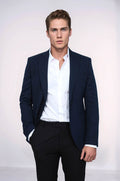 Textured Slim Fit Notch Lapel Navy Blue Men Blazer
