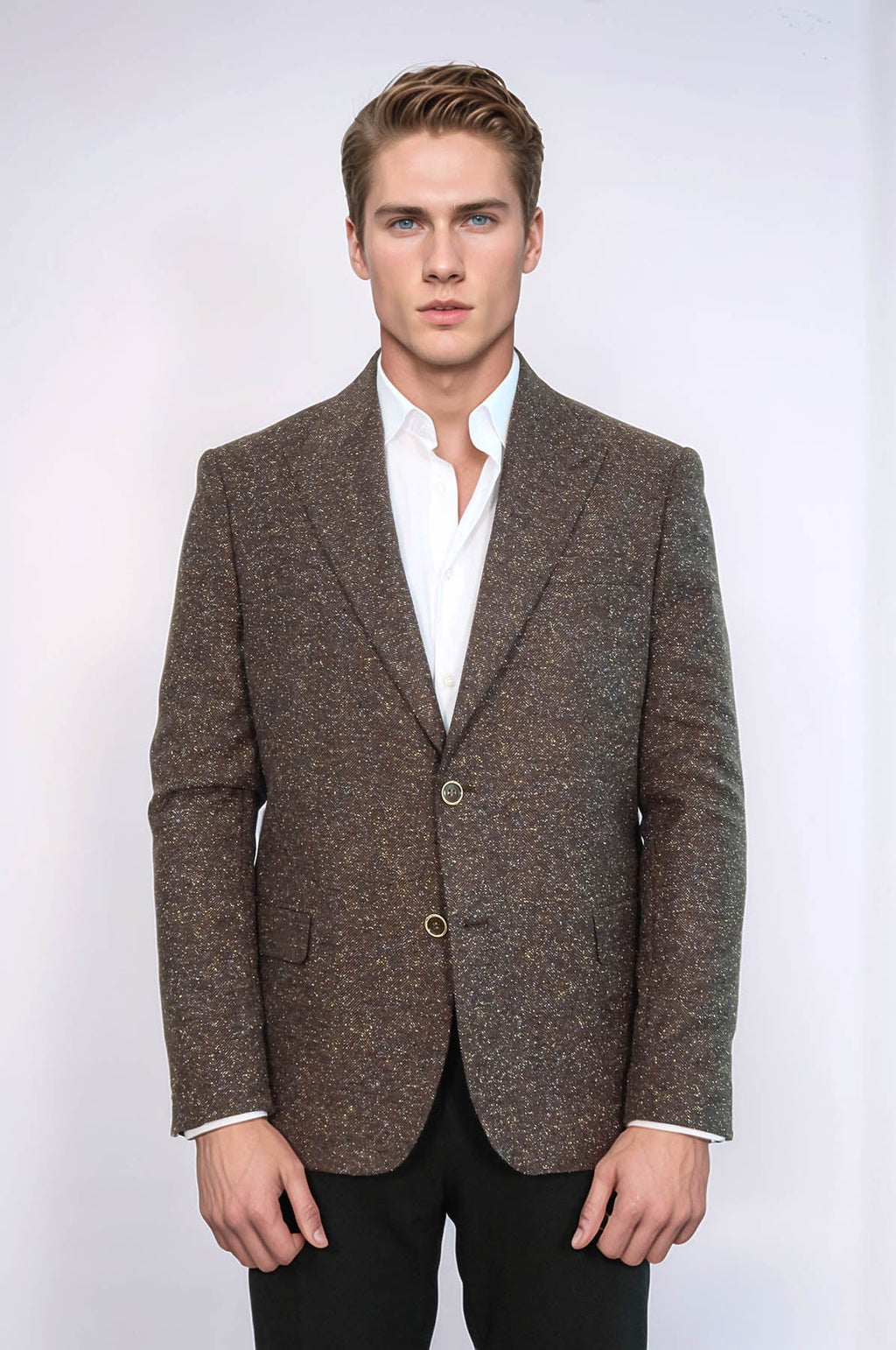 Houndstooth Pattern Wool Brown Men Blazer