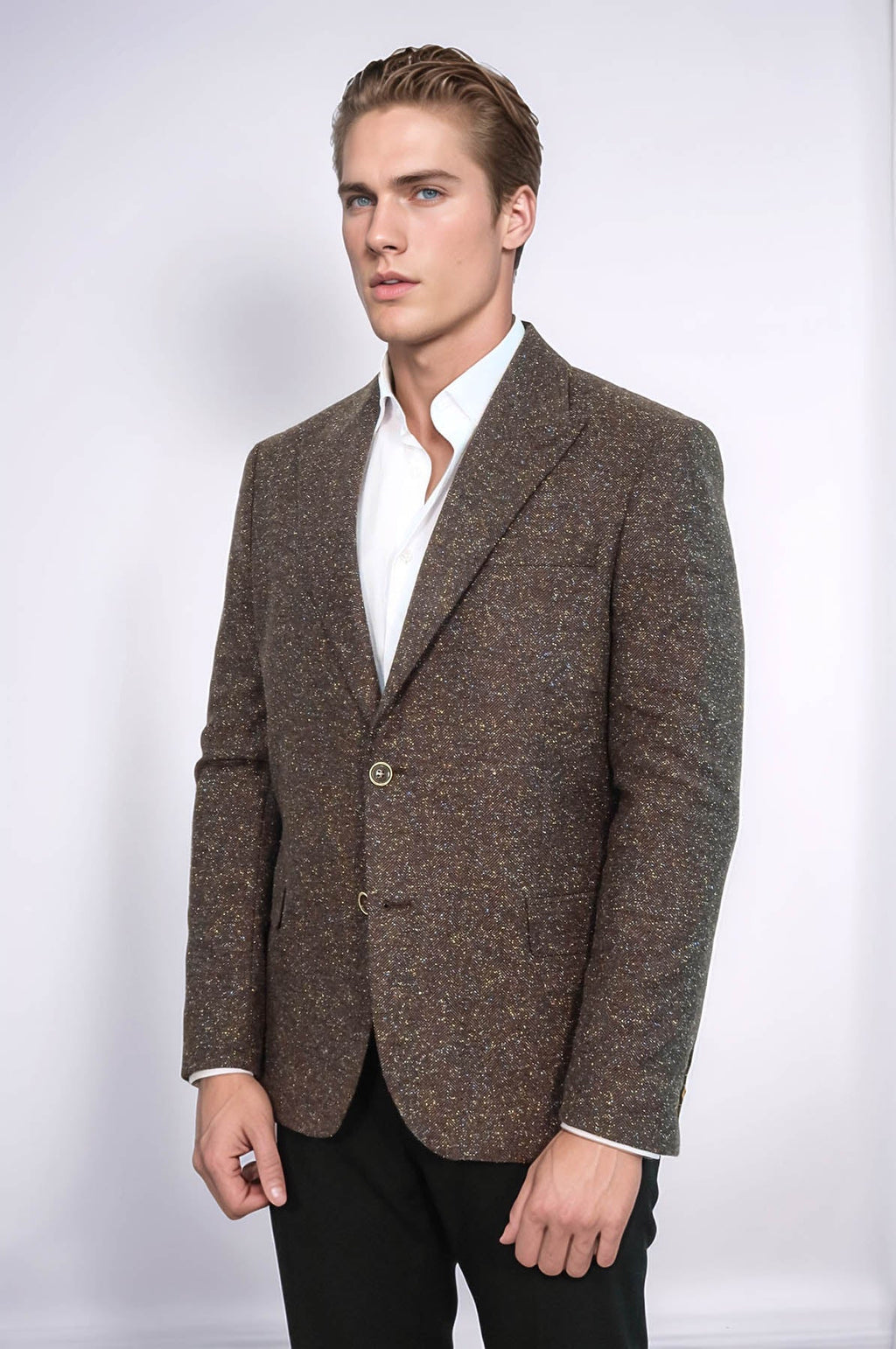 Houndstooth Pattern Wool Brown Men Blazer