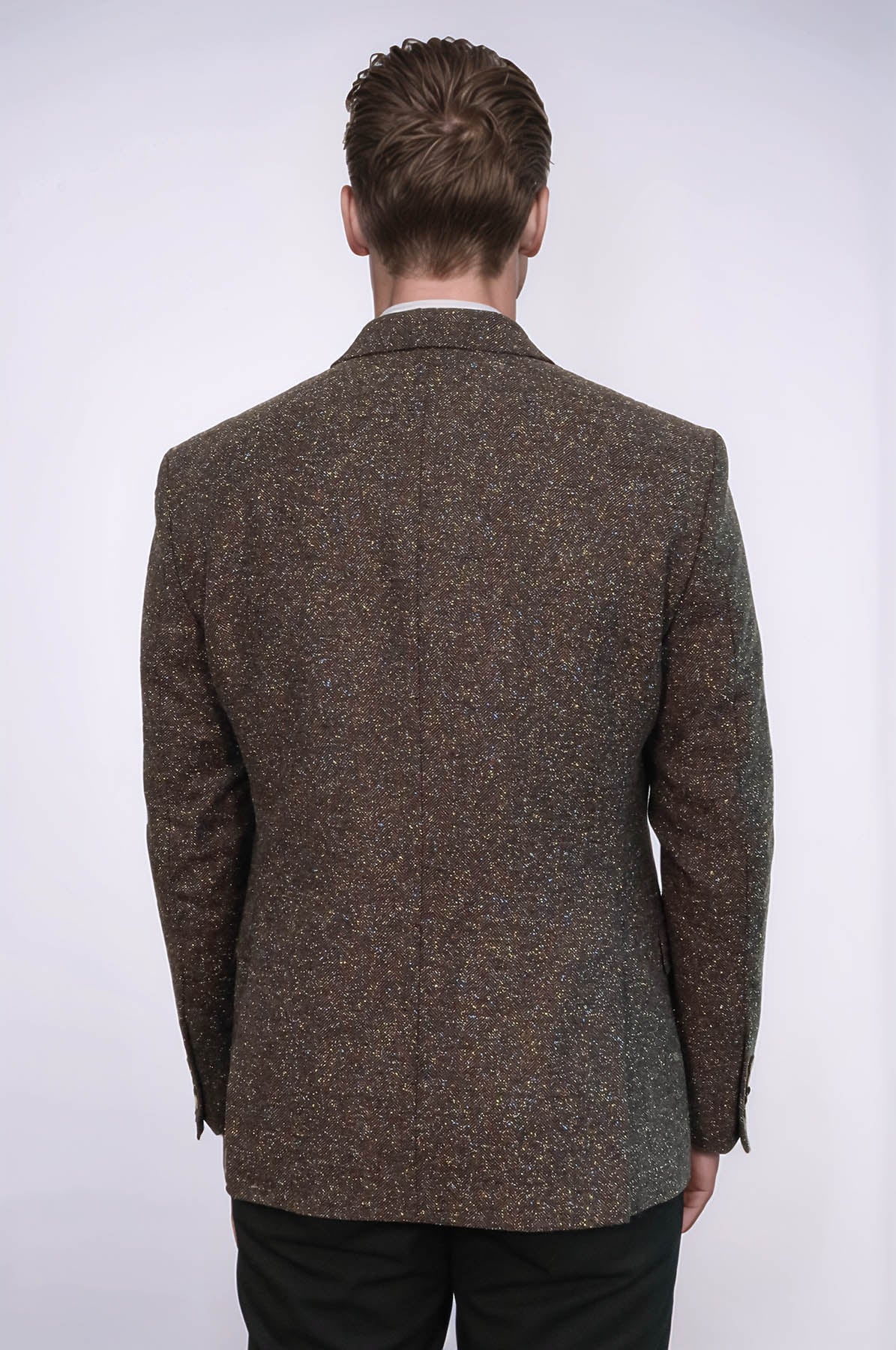Houndstooth Pattern Wool Brown Men Blazer