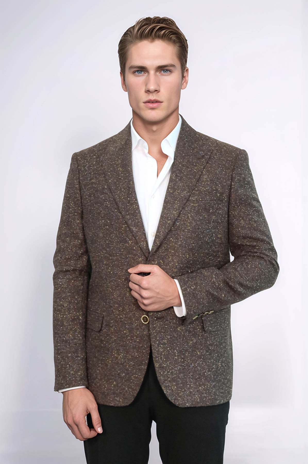 Houndstooth Pattern Wool Brown Men Blazer