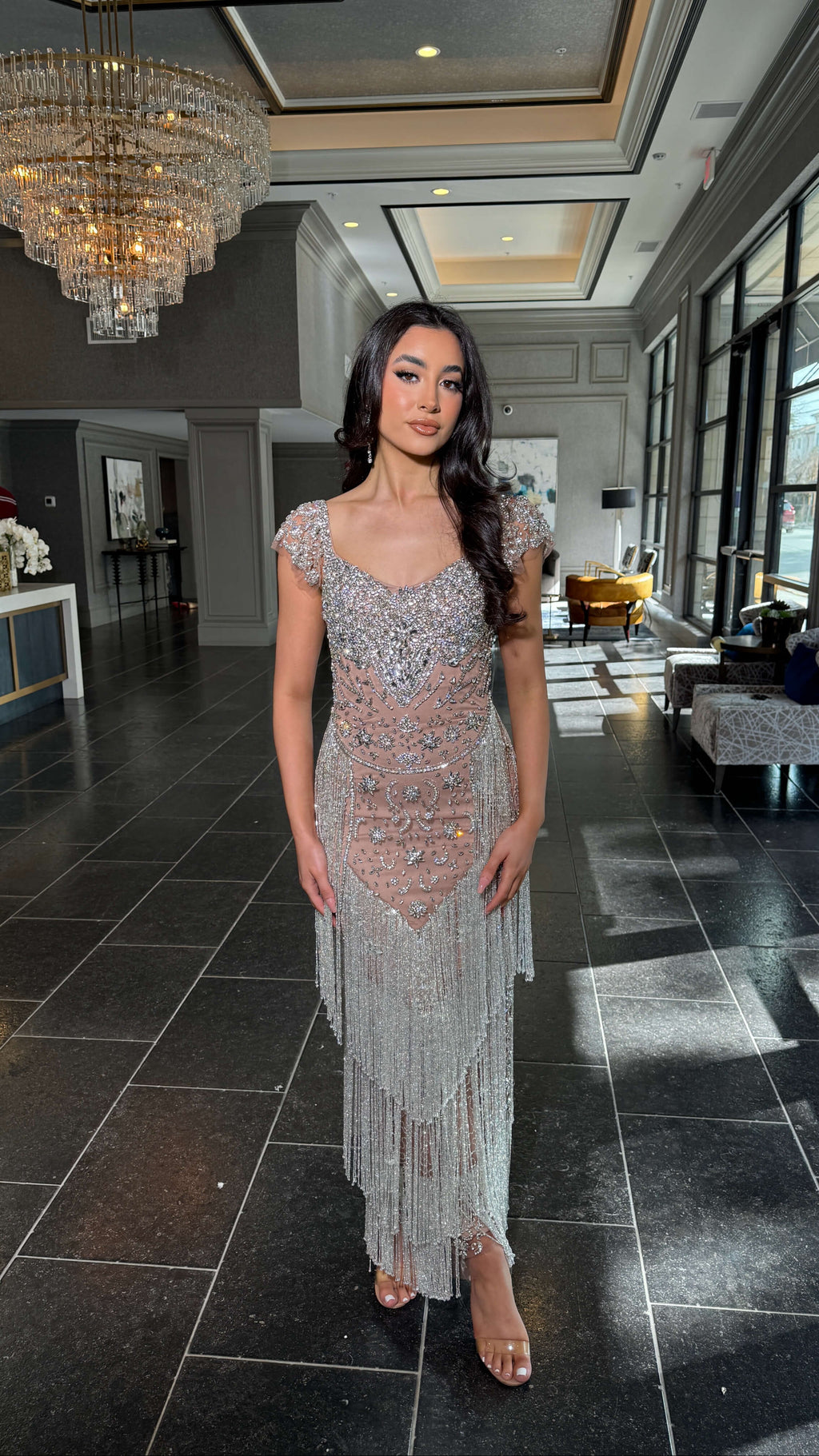 Dinah Cap Sleeve Beaded Tassel Dress