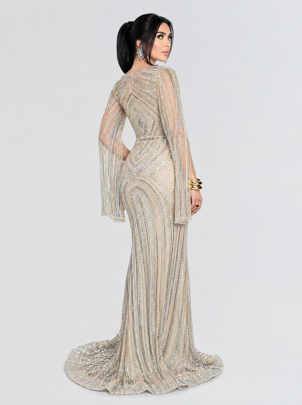 Linah Beaded Cape Embellished Dress