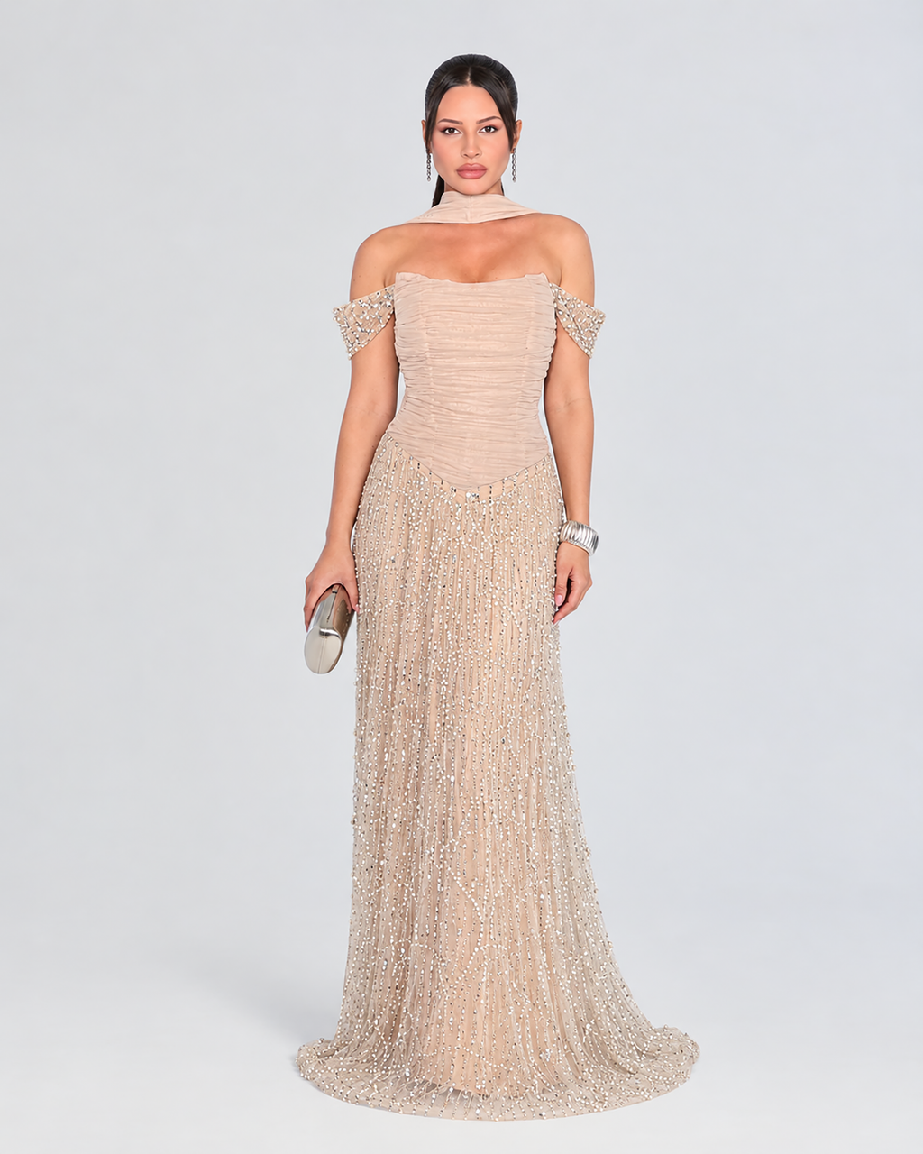 Mayssa Corset Off Shoulder Versitle Sequin Embellished Modest Evening Dress