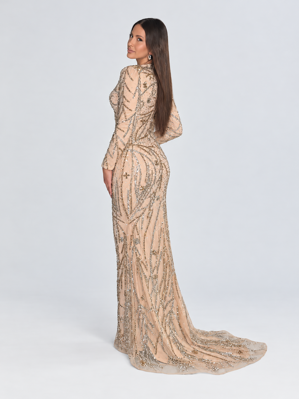 Mona Long Sleeve Sequin Beaded Dress