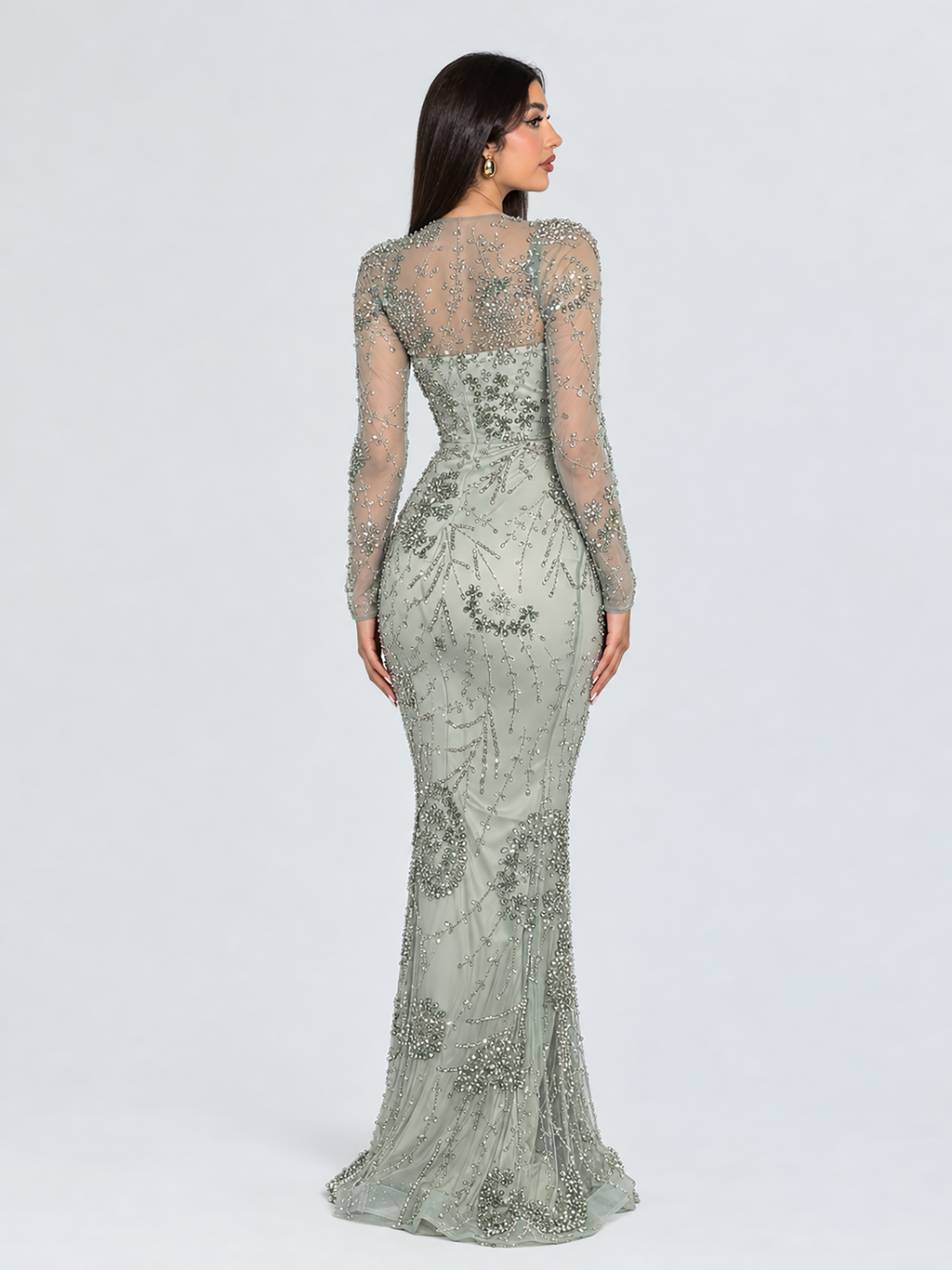 Moral Modest Long Sleeve Flower Mermaid Gown