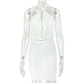 Casual Slim Fit Street Sleeveless Design Hip Dress Hanging Collar Short Sleeveless Dress