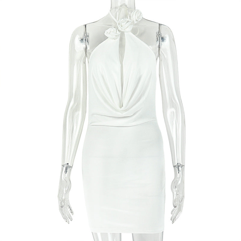 Casual Slim Fit Street Sleeveless Design Hip Dress Hanging Collar Short Sleeveless Dress