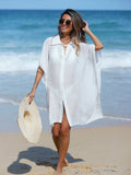 Beach Vacation Sexy Cutout Texture round Neck Backless Sun Protection Beach Cover up Dress