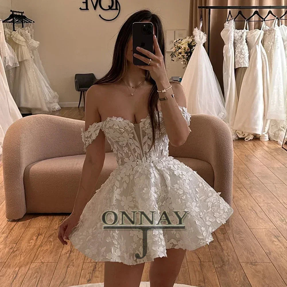 Luxury  Short Wedding Dresses Off Shoulder Bridal Gown for Bride