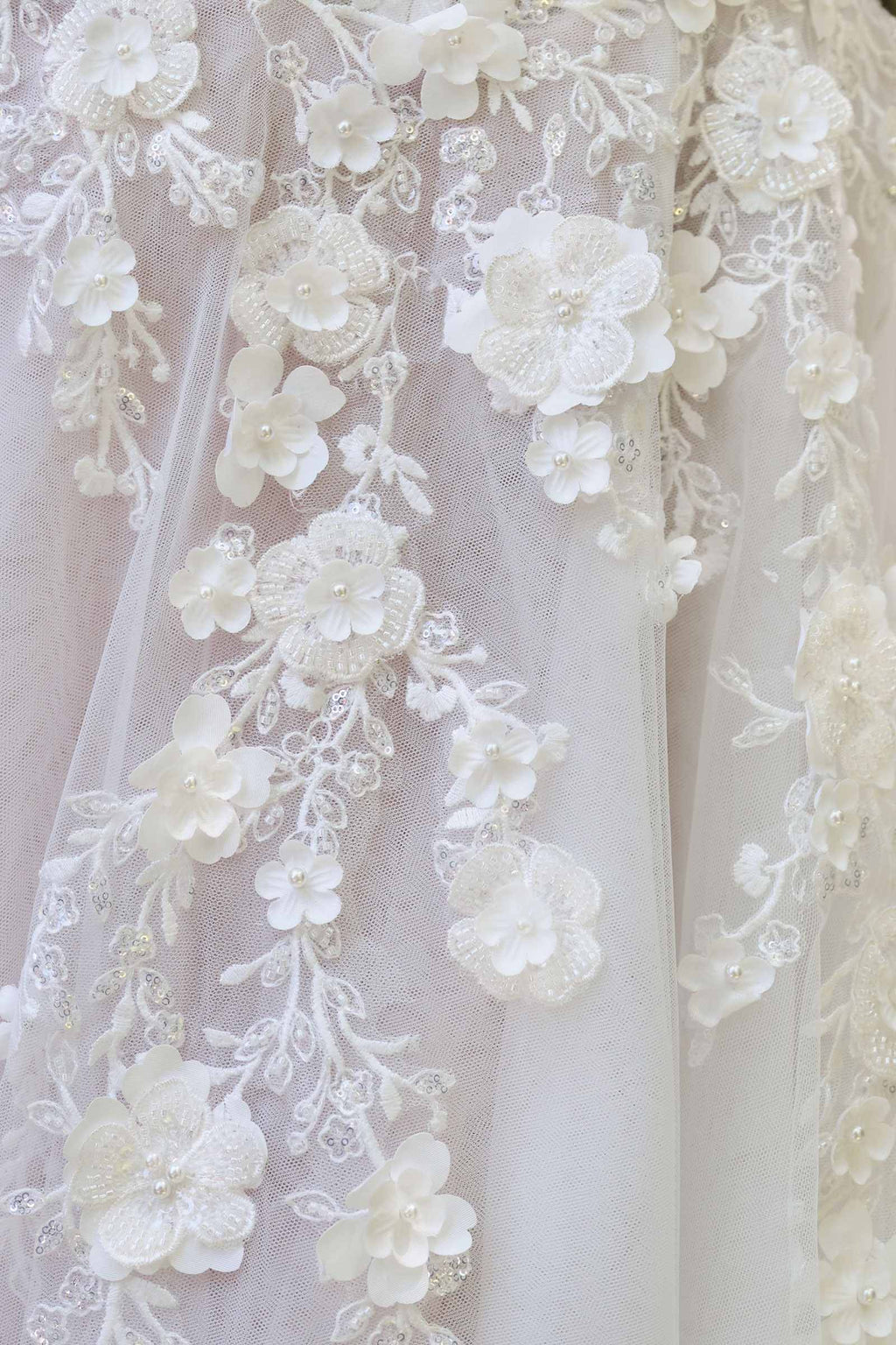 Andrea & Leo WL063 A-Line Wedding Gown Plunging Neckline Floral Straps