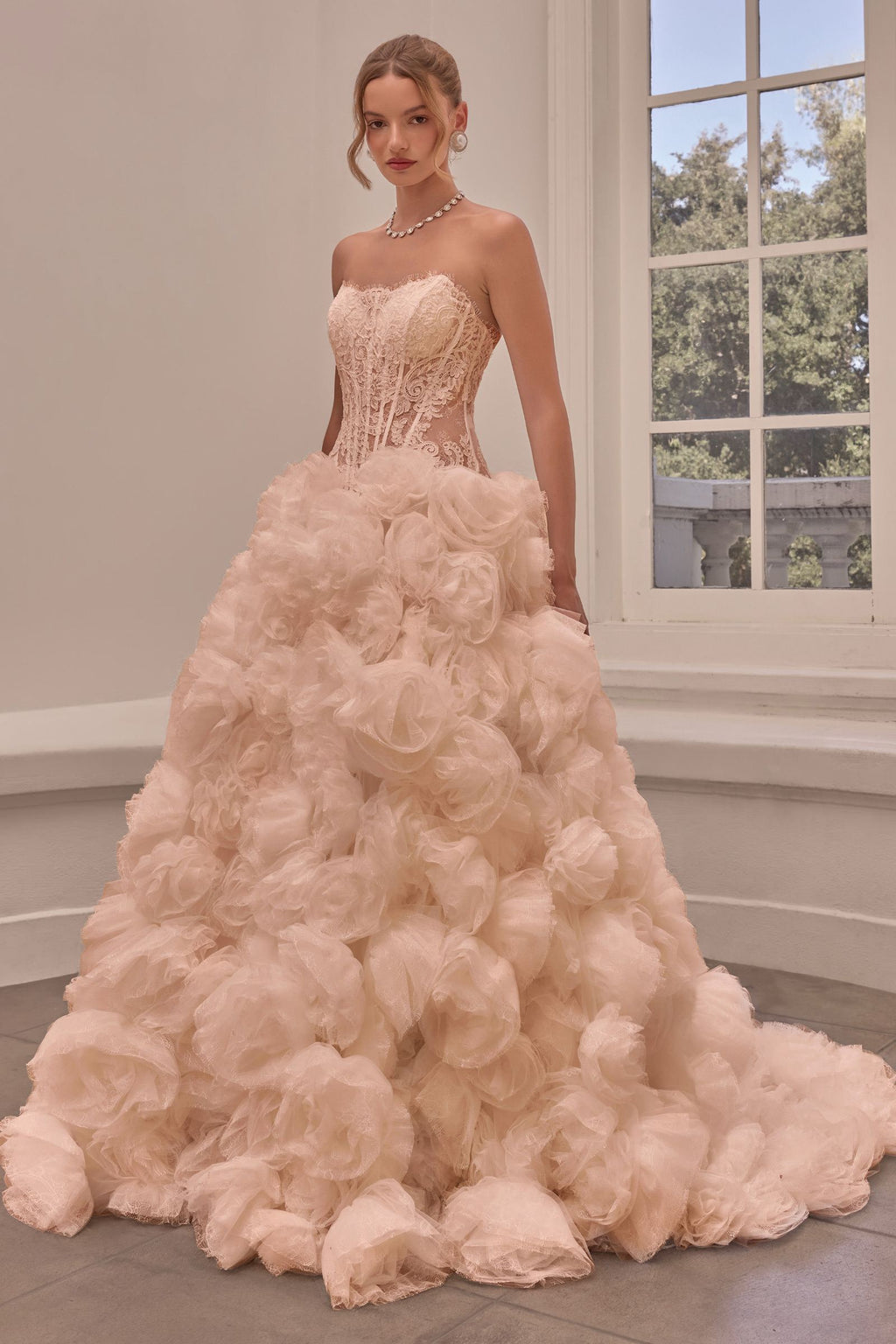 Andrea & Leo WL092 Lace Strapless Rosette Ball Gown