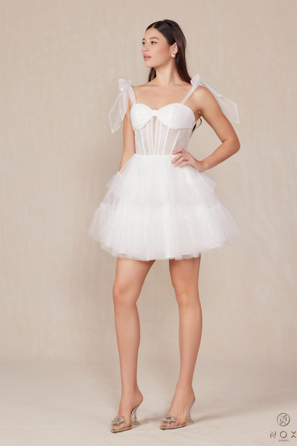 Nox Anabel Y858W Dress Short A-Line Ruffled Tiered Tulle Skirt