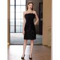 Black Sequined Feather Trim Banquet Evening Dress