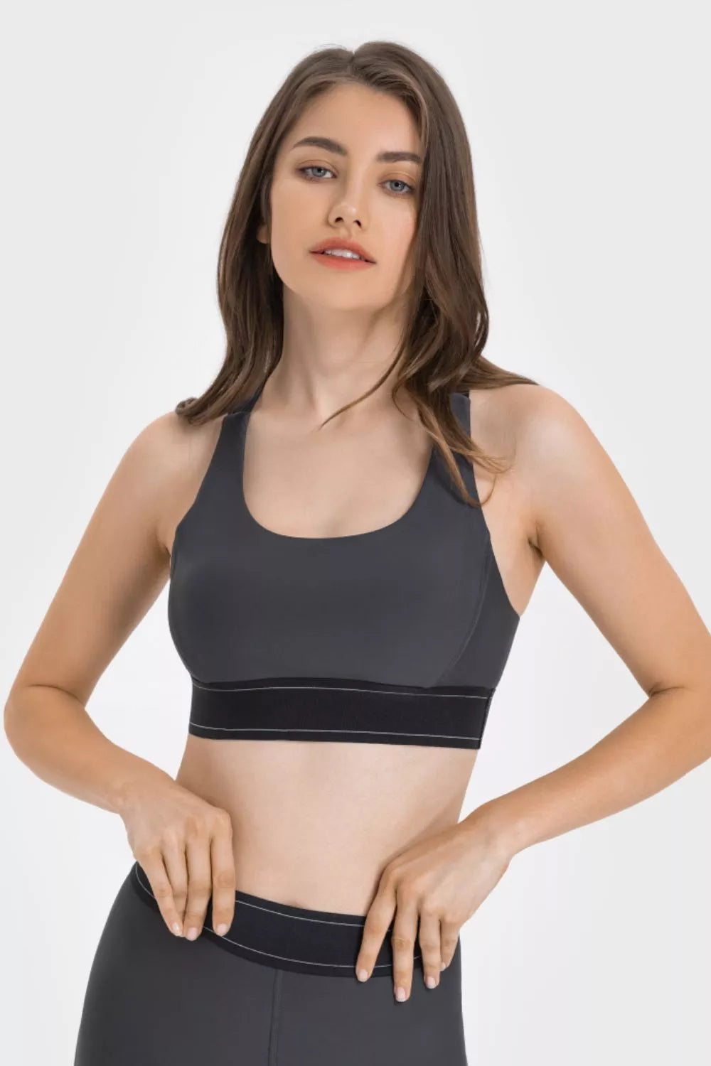 Black contrast sports bra with wide racerback straps