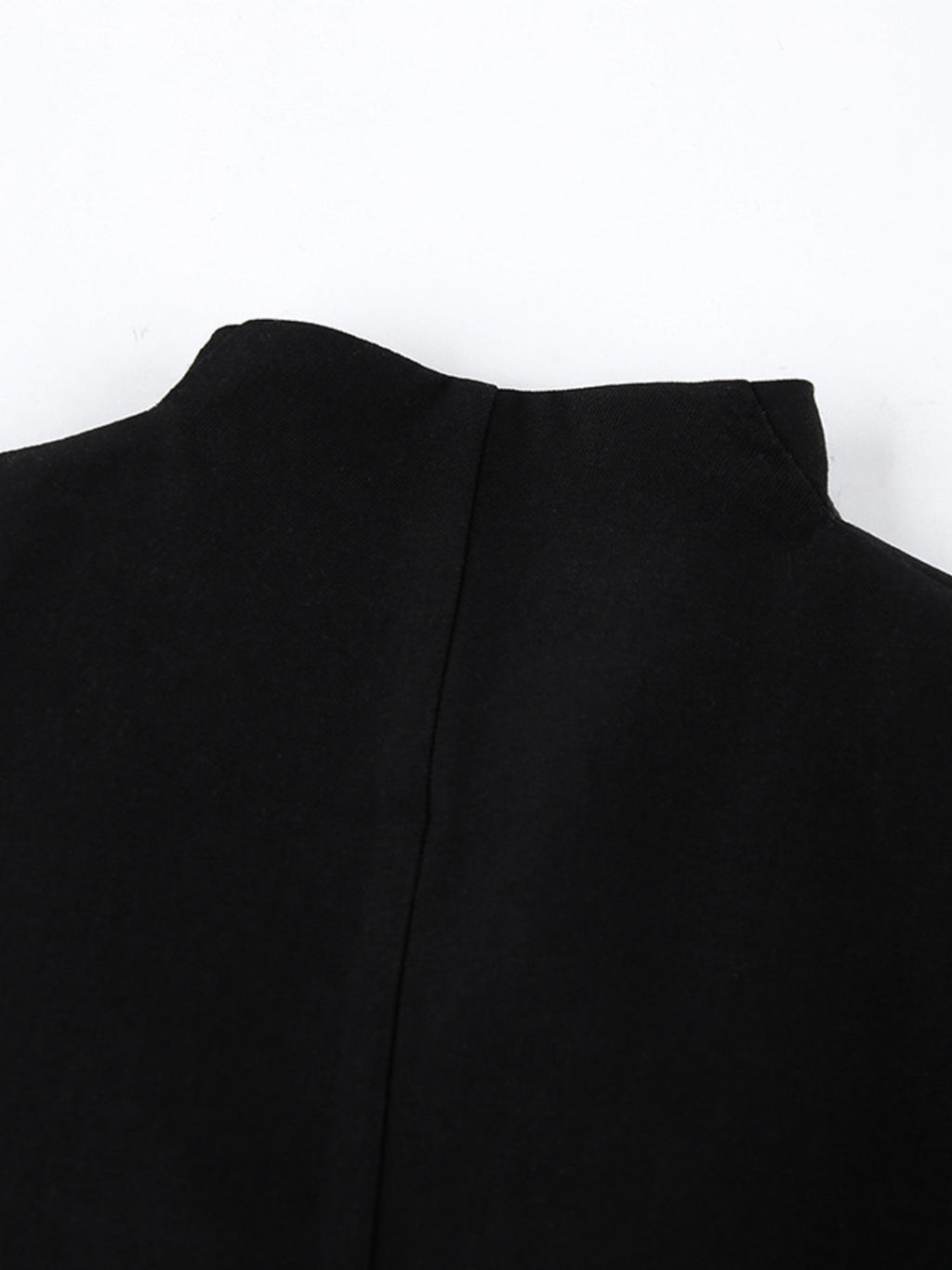 Black blazer dress neckline and center seam detail