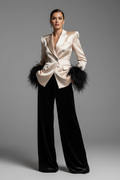 The Envyre Plume Power Suit - Luxury Feather Rhinestone Women's Suit in Champagne and Black