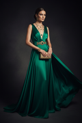 Luxury emerald green silk evening gown