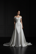 Luxury white silk off-shoulder evening gown