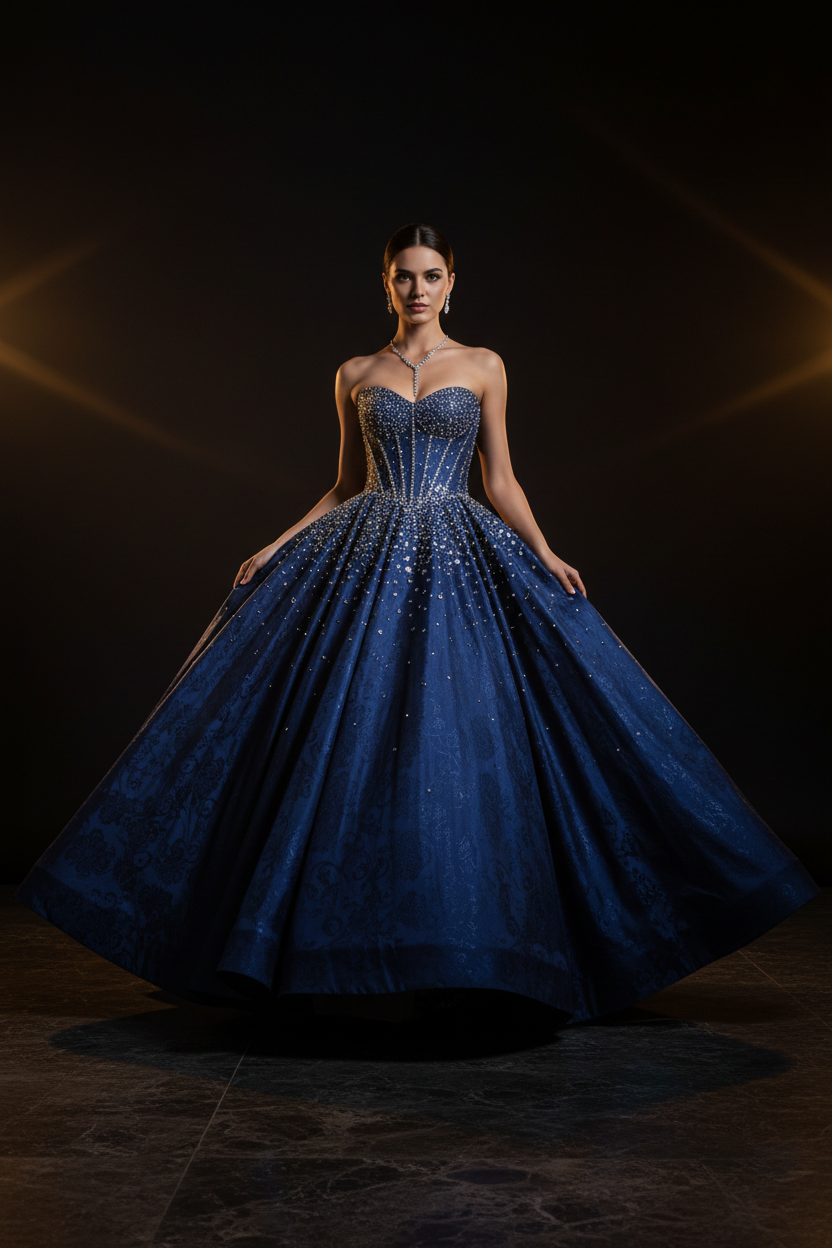 Midnight Navy Corset Ball Gown