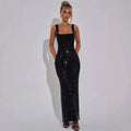 Silver Strap Sequins Net Drill Suspenders Gown