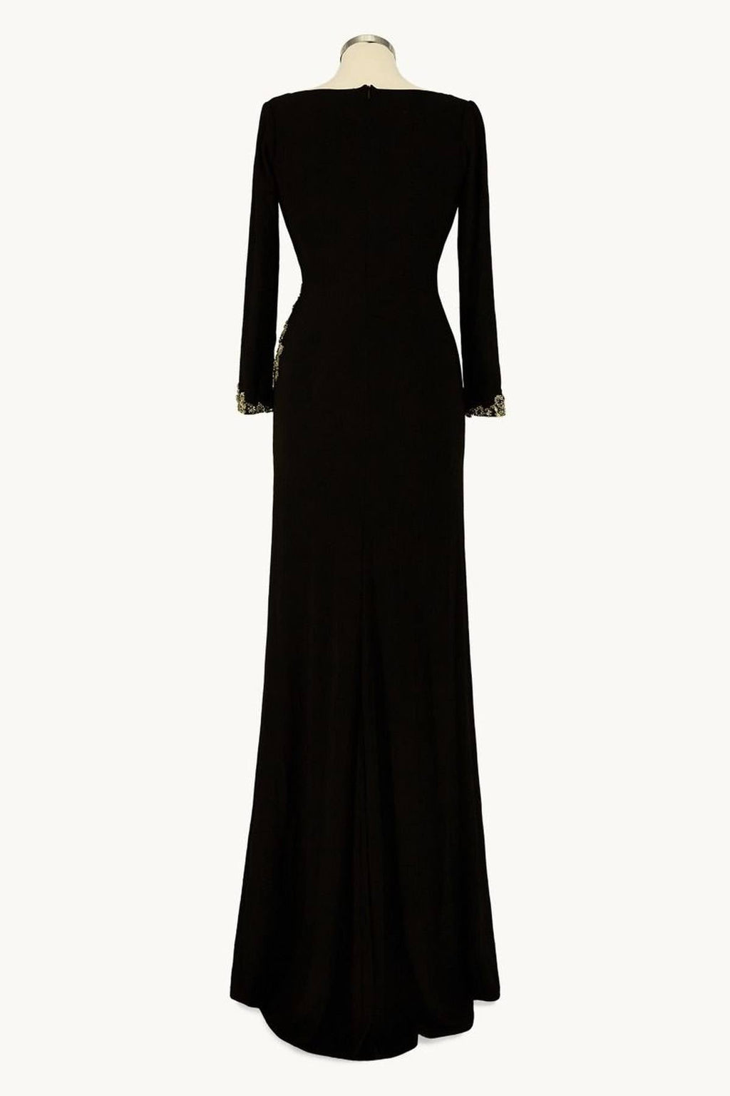 Amoris T809 Long Sleeve V-Neckline Embellished Leg Slit Gown